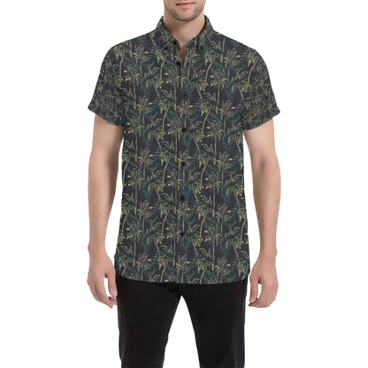 Palm Tree Background Design Print Men's Short Sleeve Button Up Shirt