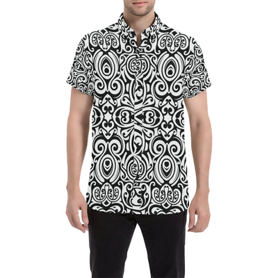 Polynesian Tattoo Pattern Men's Short Sleeve Button Up Shirt