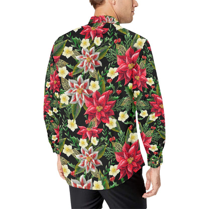 Poinsettia Pattern Print Design POT05 Men's Long Sleeve Shirt