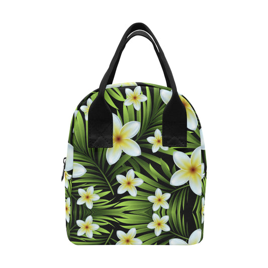 White Plumeria Pattern Print Design PM06 Insulated Lunch Bag