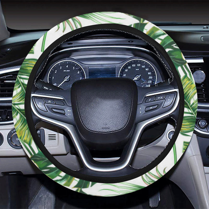 Green Pattern Tropical Palm Leaves Steering Wheel Cover with Elastic Edge