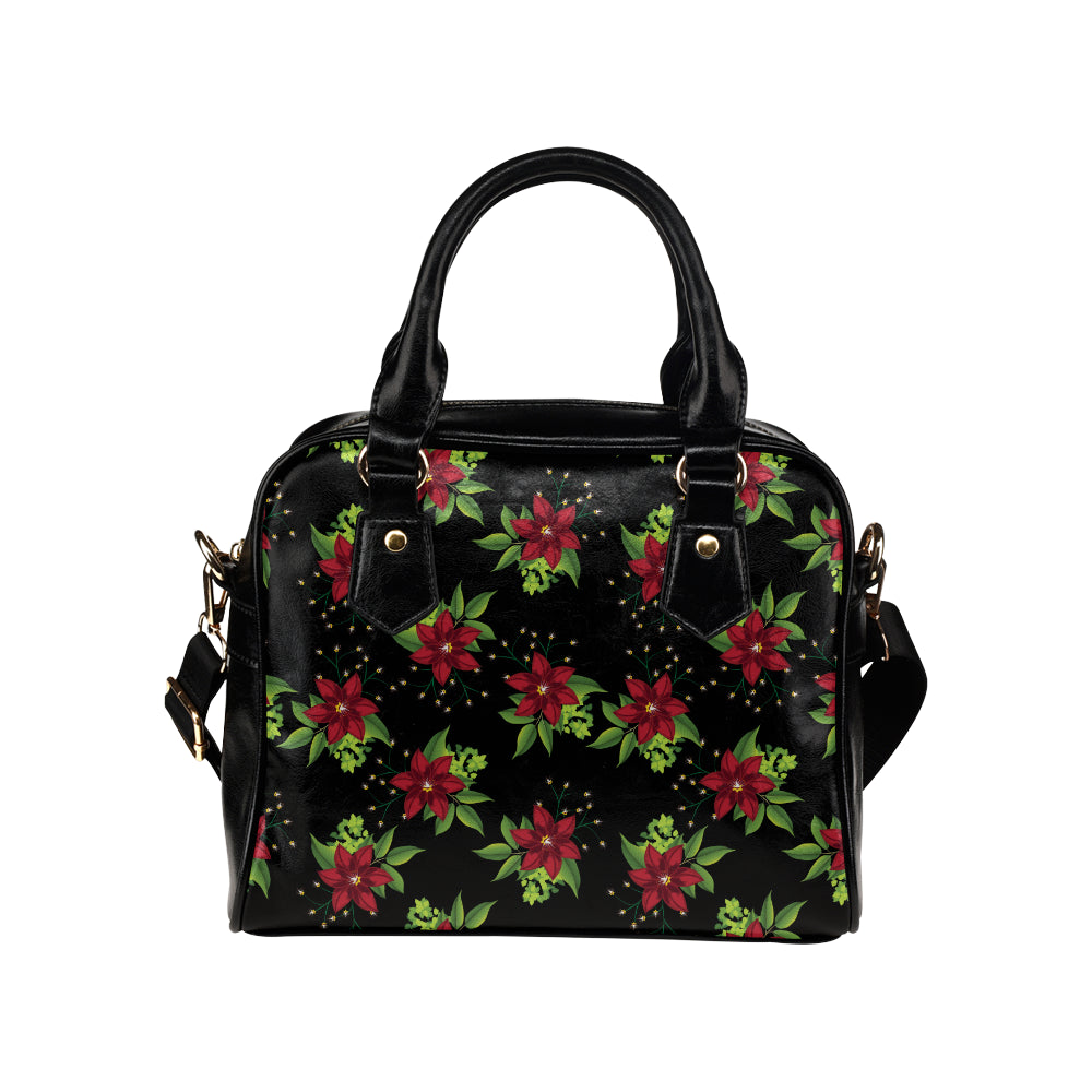 Poinsettia Pattern Print Design A01 Shoulder Handbag