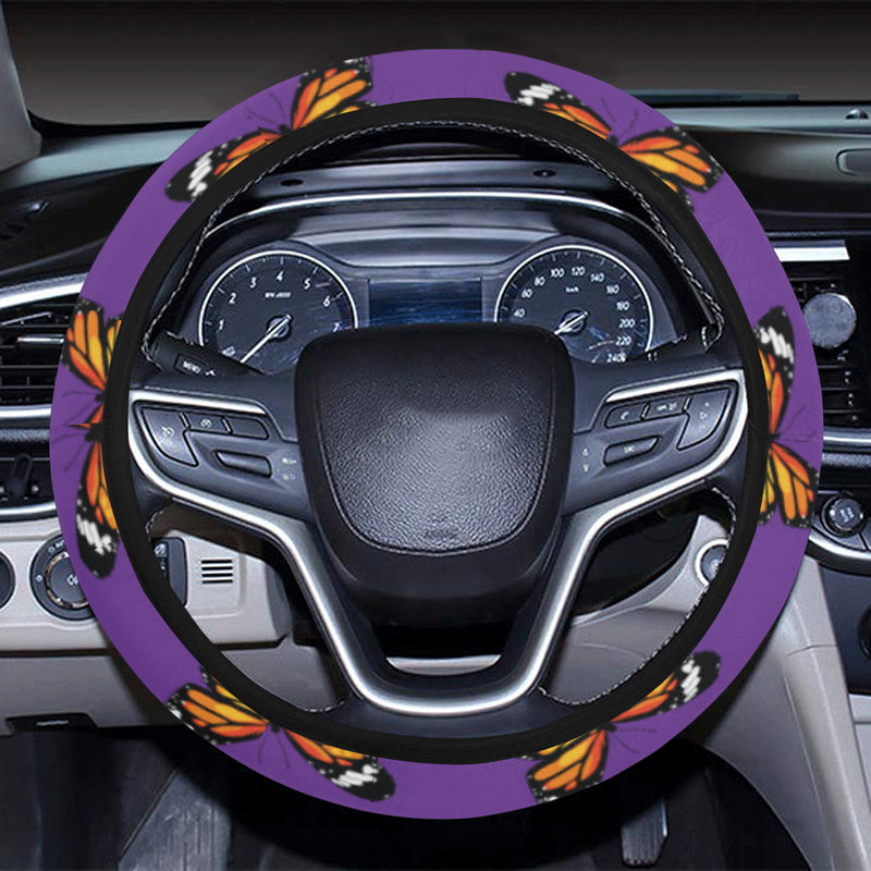 Monarch Butterfly Purple Print Pattern Steering Wheel Cover with Elastic Edge