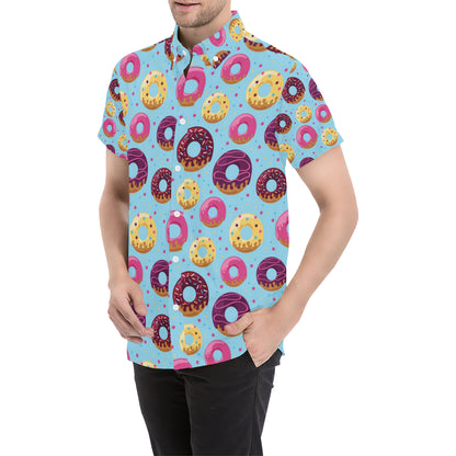 Donut Pattern Print Design DN07 Men's Short Sleeve Button Up Shirt