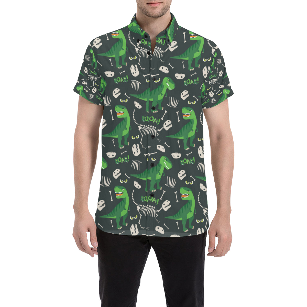 T Rex Pattern Print Design A05 Men's Short Sleeve Button Up Shirt