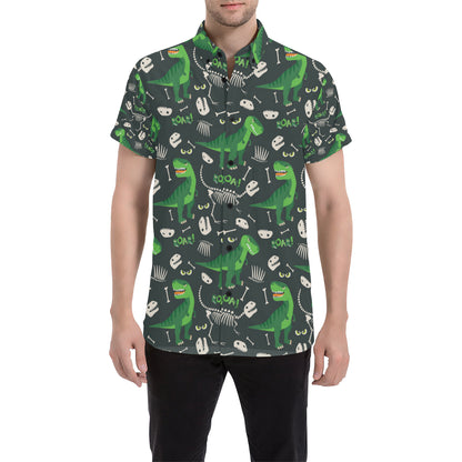 T Rex Pattern Print Design A05 Men's Short Sleeve Button Up Shirt