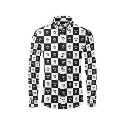 Checkered Flag Crown Pattern Men's Long Sleeve Shirt