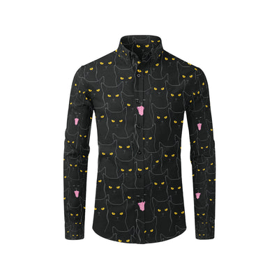Black Cat Yellow Eyes Print Pattern Men's Long Sleeve Shirt