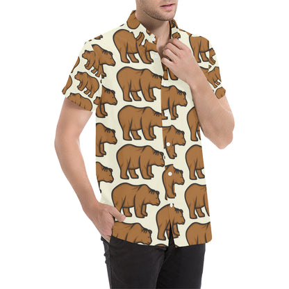 Bear Pattern Print Design BE05 Men's Short Sleeve Button Up Shirt