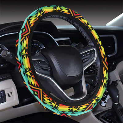 Kente Red Design African Print Steering Wheel Cover with Elastic Edge