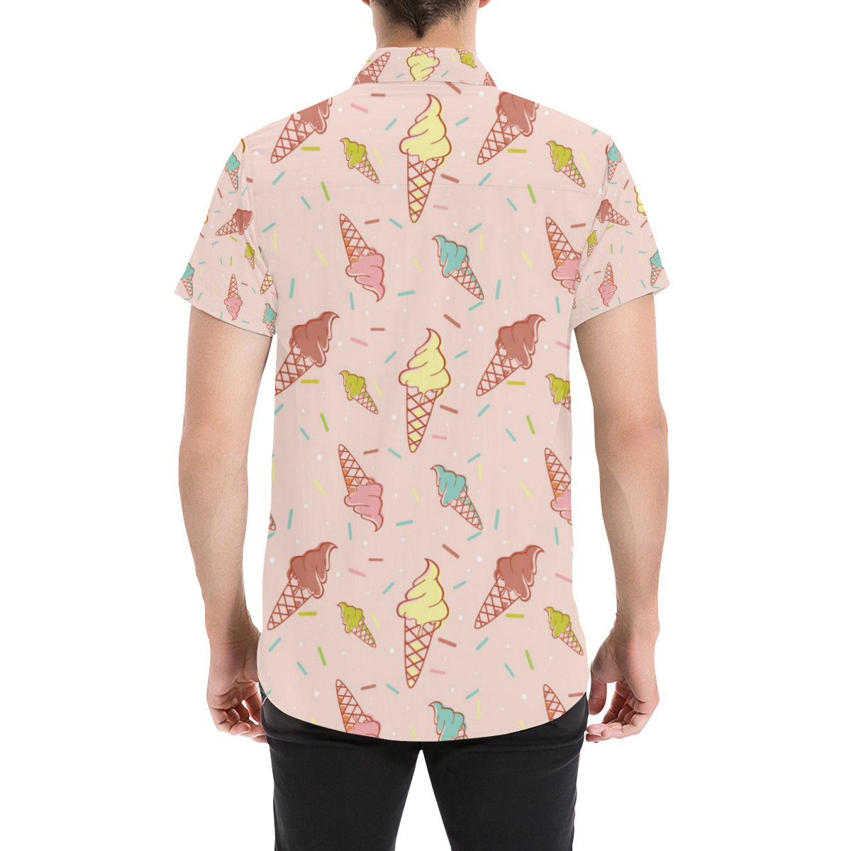 Ice Cream Pattern Print Design 02 Men's Short Sleeve Button Up Shirt