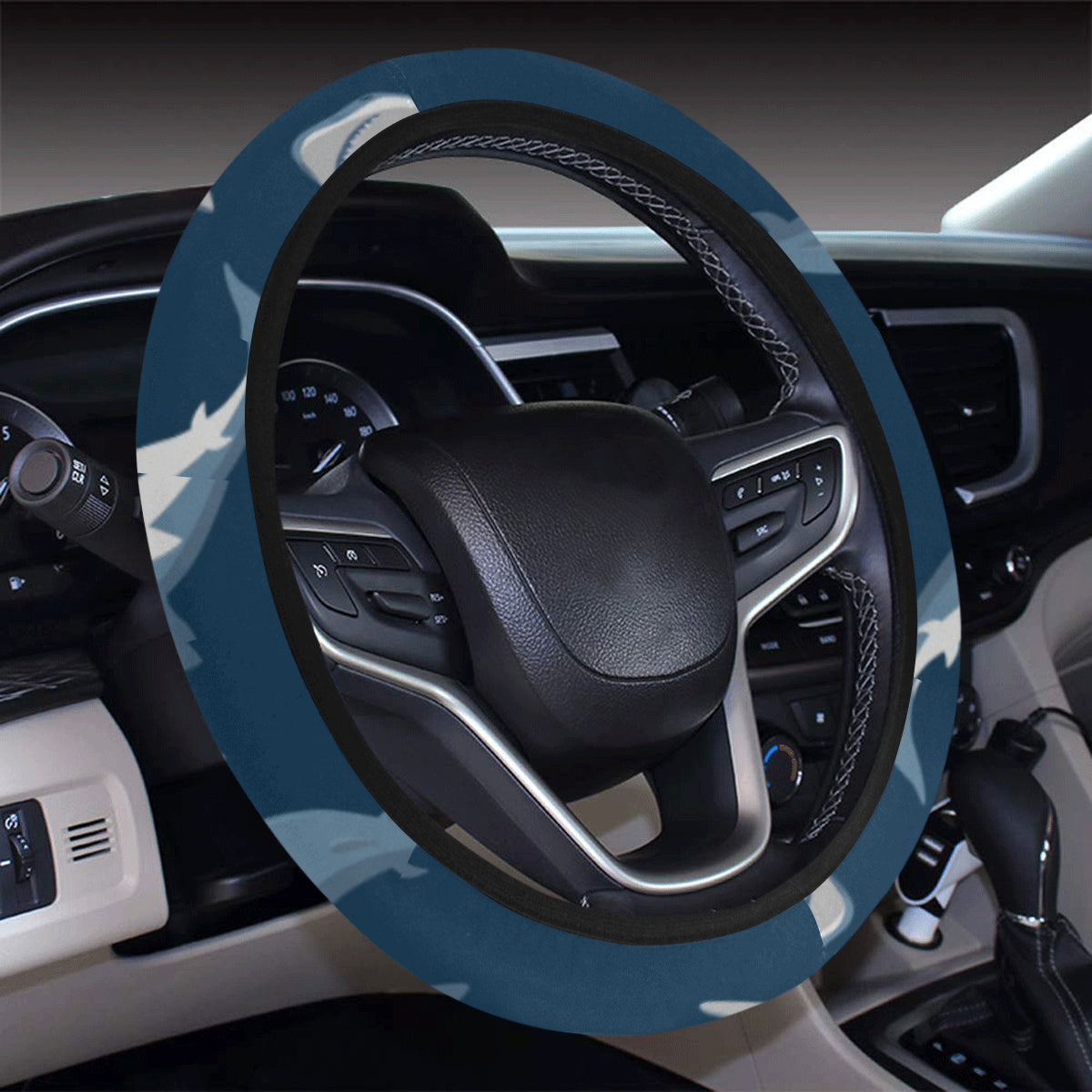 Shark Action Pattern Steering Wheel Cover with Elastic Edge