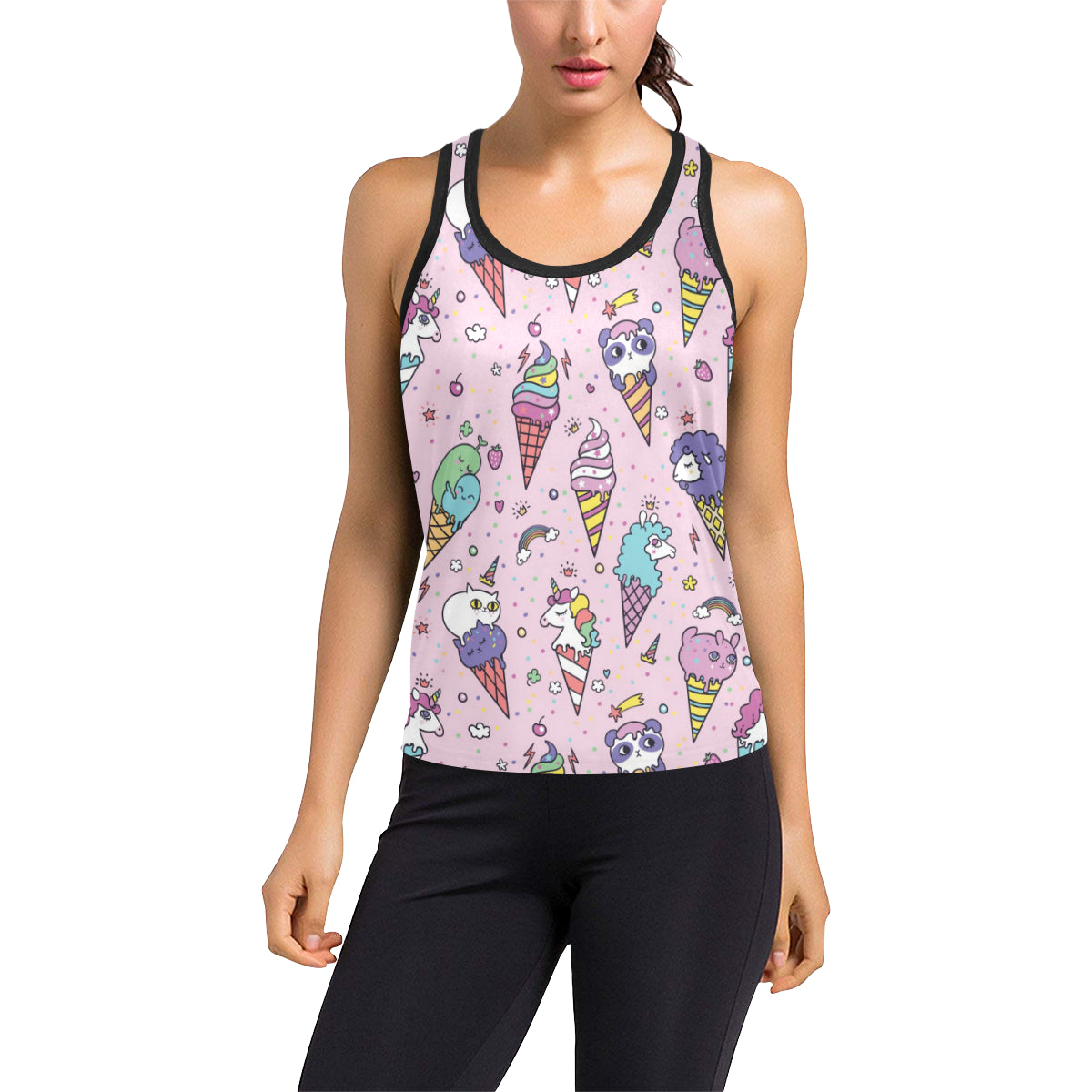 Ice Cream Pattern Print Design IC05 Women's Racerback Tank Top