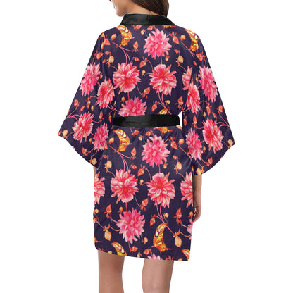 Dahlia Pattern Print Design DH03 Women's Short Kimono