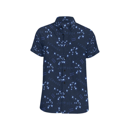 Aquarius Zodiac Pattern Print Design 02 Men's Short Sleeve Button Up Shirt