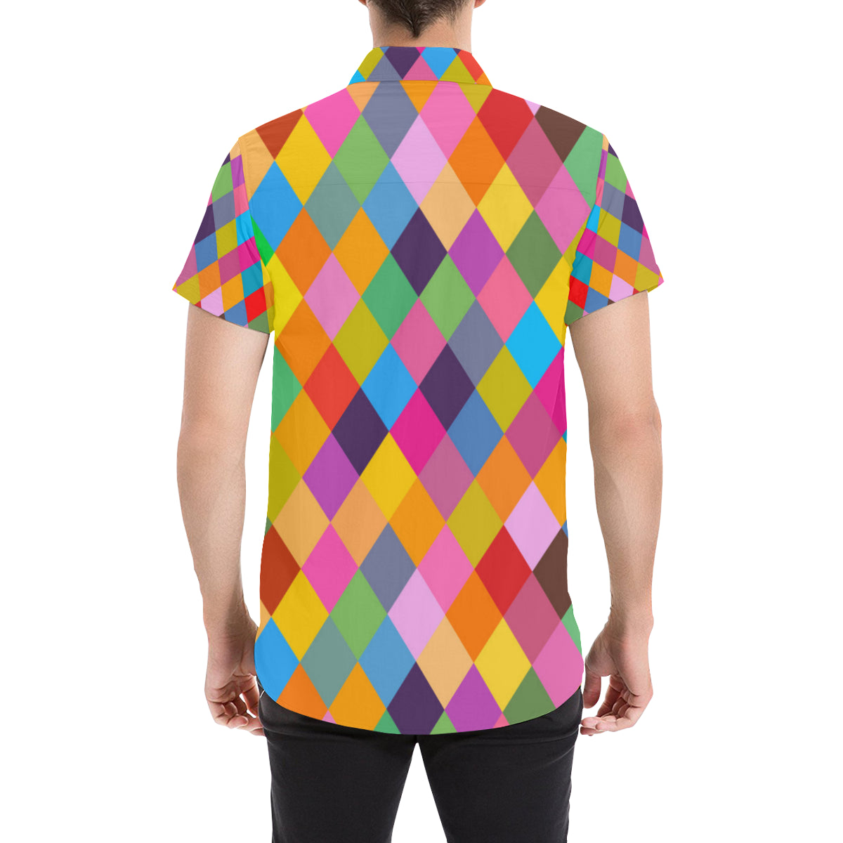 Harlequin Pattern Print Design 02 Men's Short Sleeve Button Up Shirt