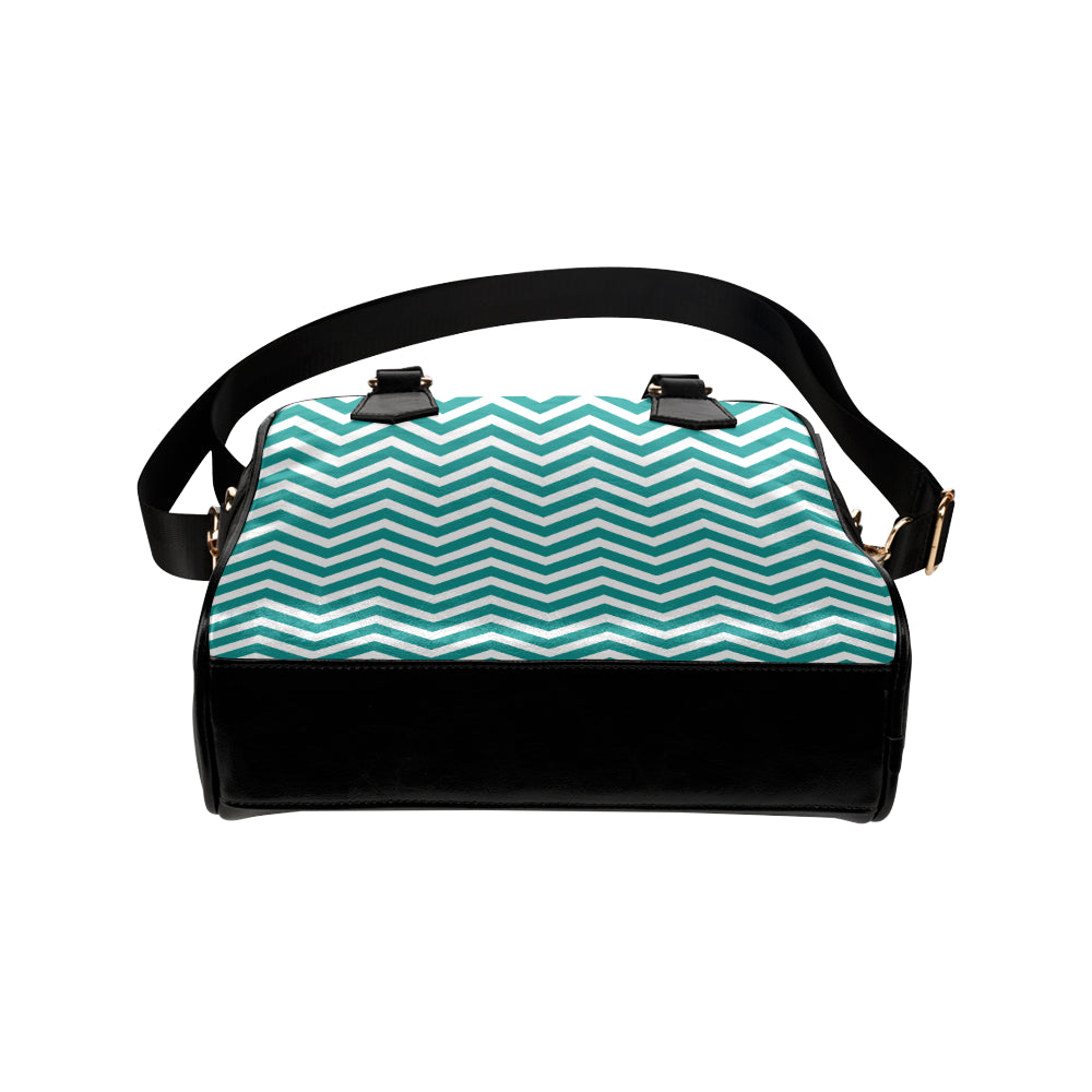 Chevron Teal Pattern Print Design 02 Shoulder Handbag
