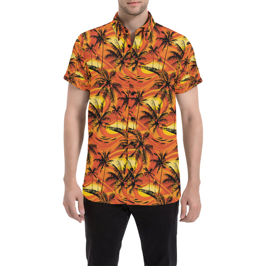 Palm Tree Pattern Print Design A02 Men's Short Sleeve Button Up Shirt