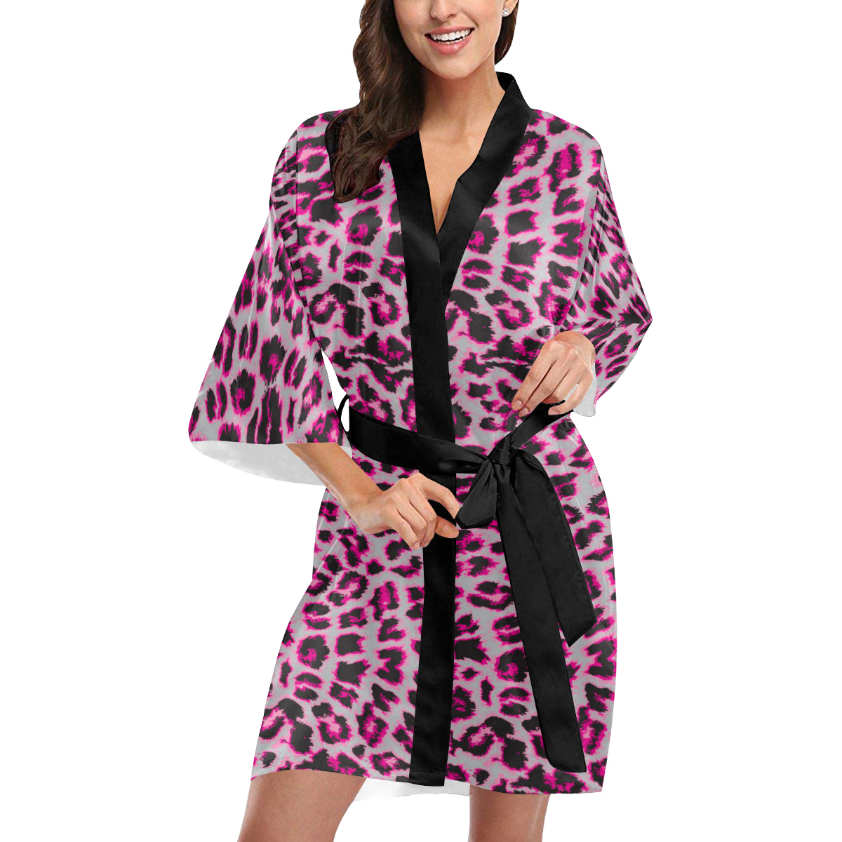Leopard Pattern Print Design 02 Women's Short Kimono