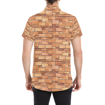 Brick Pattern Print Design 01 Men's Short Sleeve Button Up Shirt