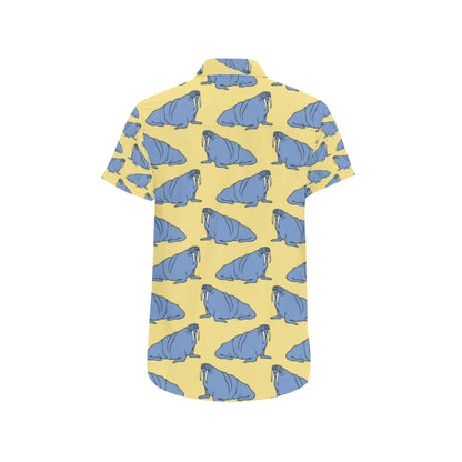 Walrus Pattern Print Design 02 Men's Short Sleeve Button Up Shirt