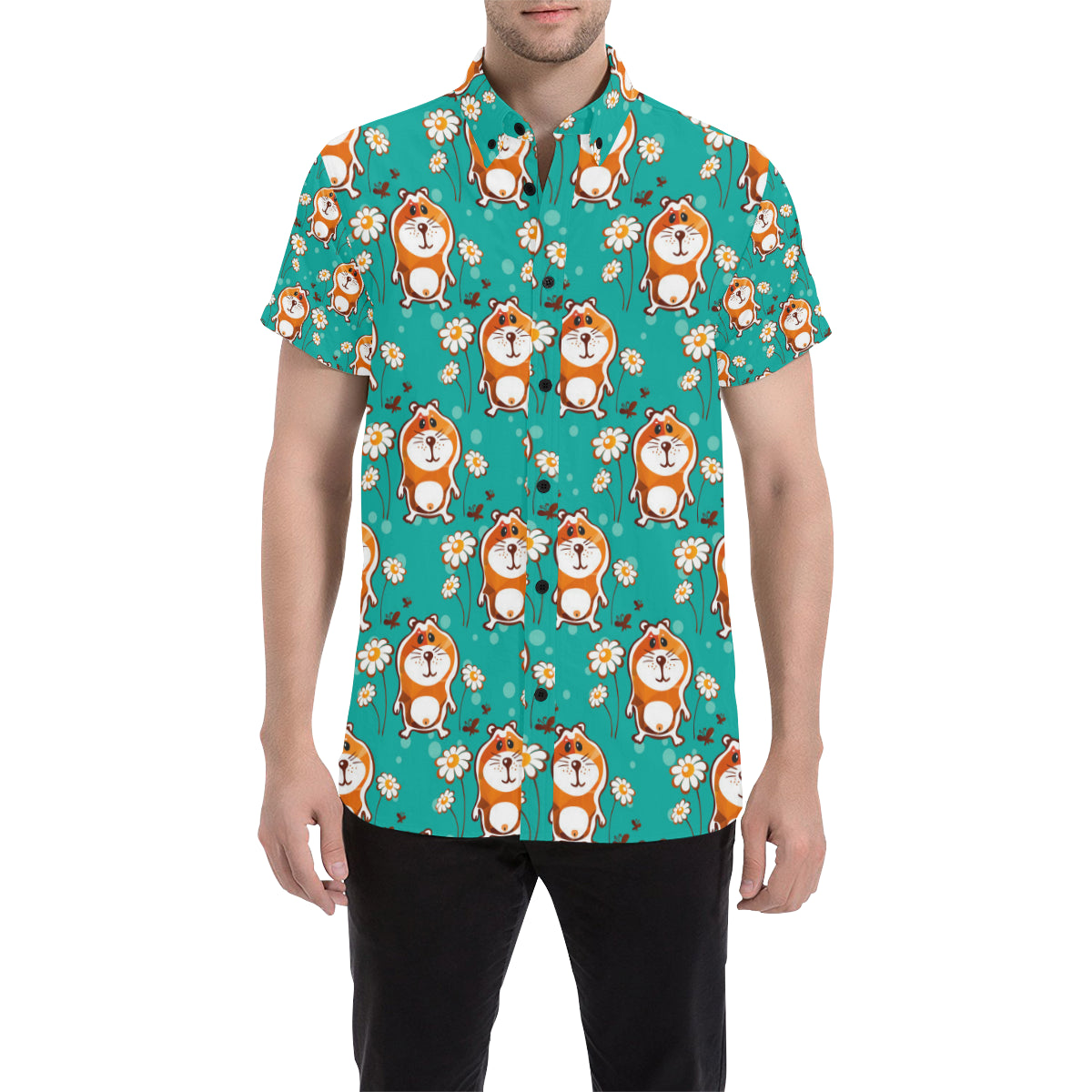 Hamster Pattern Print Design 01 Men's Short Sleeve Button Up Shirt