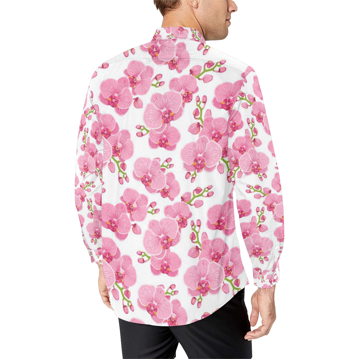 Orchid Pink Pattern Print Design OR07 Men's Long Sleeve Shirt