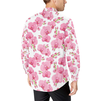 Orchid Pink Pattern Print Design OR07 Men's Long Sleeve Shirt