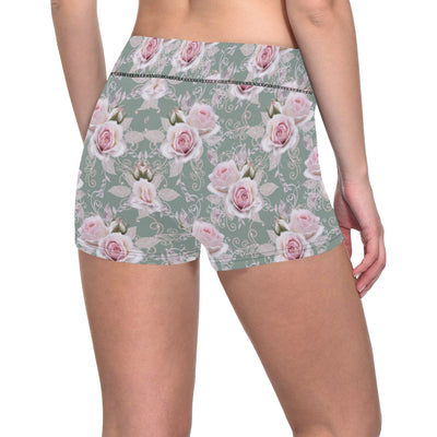 Rose White Pattern Print Design RO012 Yoga Shorts