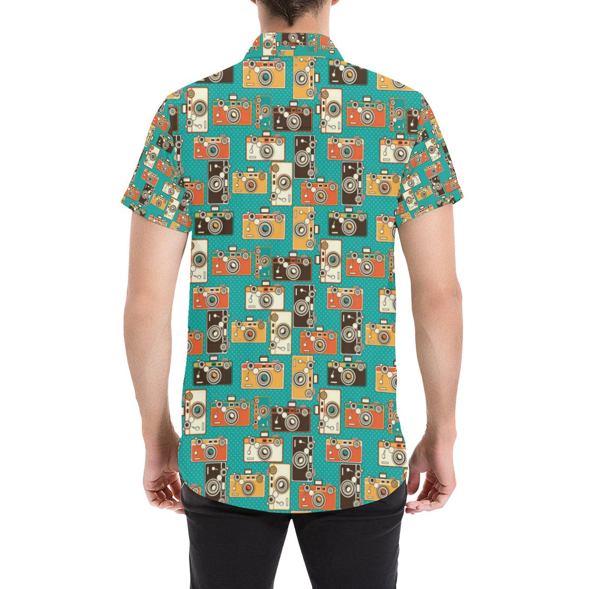 Camera Pattern Print Design 02 Men's Short Sleeve Button Up Shirt