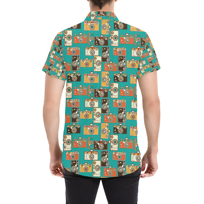 Camera Pattern Print Design 02 Men's Short Sleeve Button Up Shirt