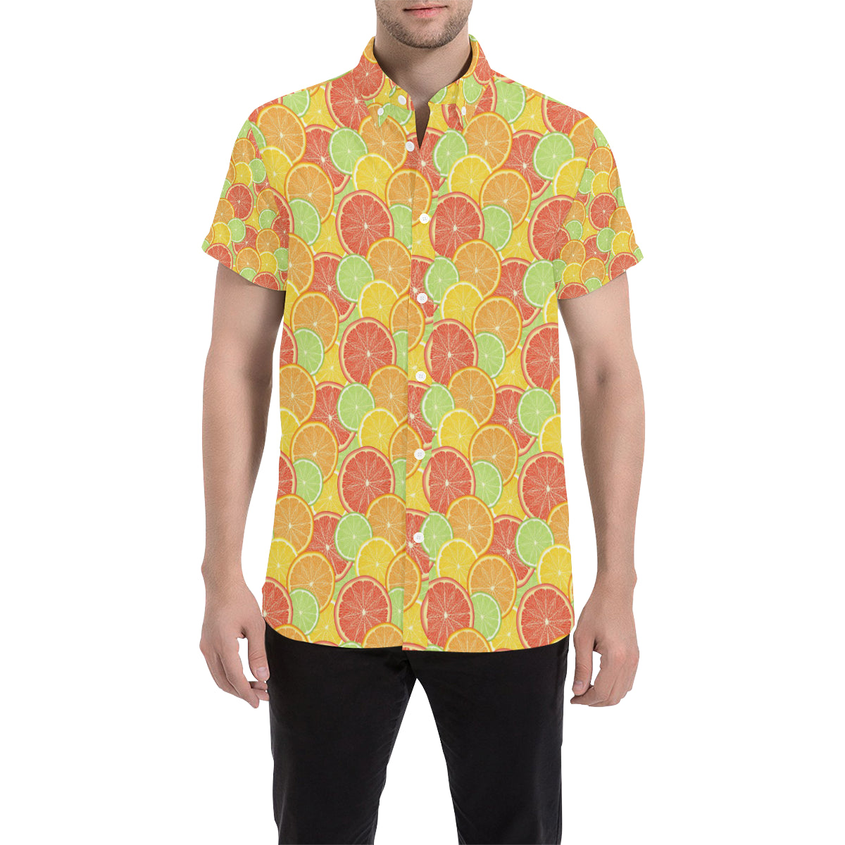 Grapefruit Pattern Print Design GF01 Men's Short Sleeve Button Up Shirt