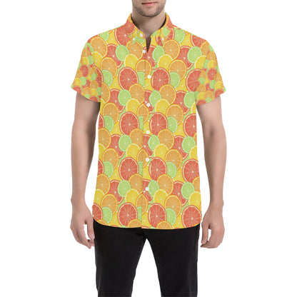 Grapefruit Pattern Print Design GF01 Men's Short Sleeve Button Up Shirt