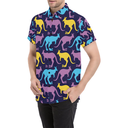 Kangaroos Pattern Print Design 02 Men's Short Sleeve Button Up Shirt