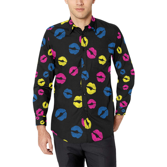 Lip Neon Color Pattern Print Design 01 Men's Long Sleeve Shirt