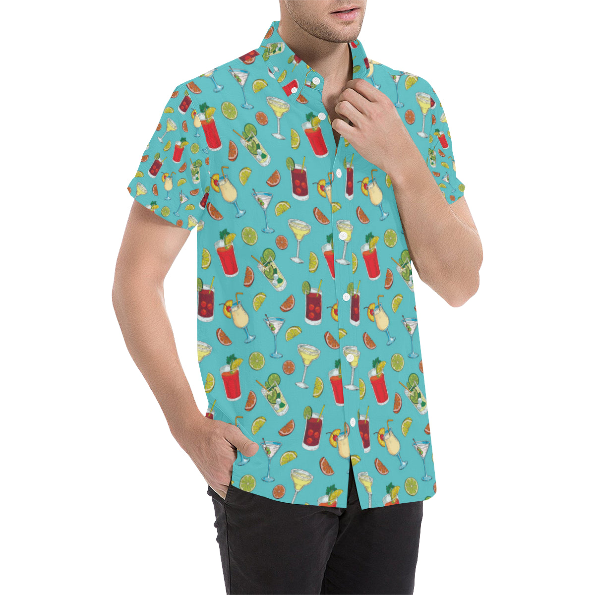Cocktail Pattern Print Design 05 Men's Short Sleeve Button Up Shirt