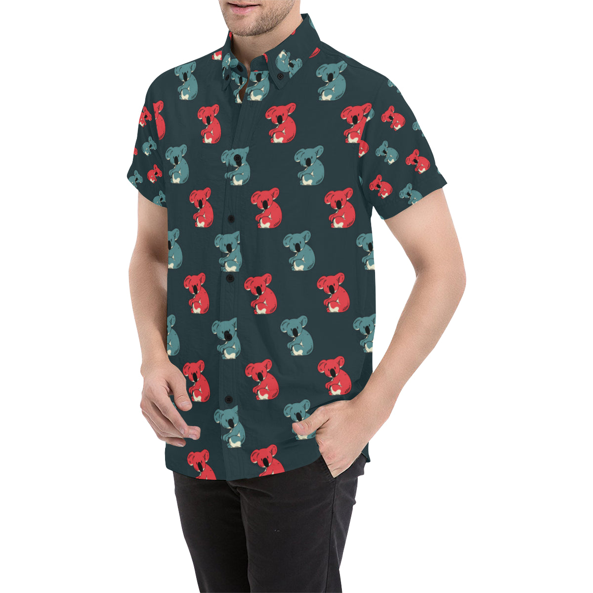 Koala Pattern Print Design 02 Men's Short Sleeve Button Up Shirt