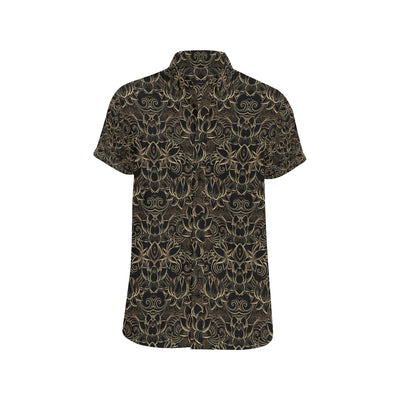 Lotus Gold Mandala Design Themed Men's Short Sleeve Button Up Shirt