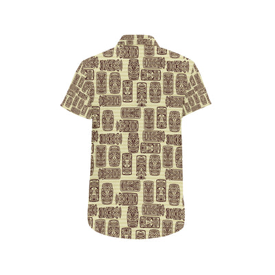 Tiki Brown Mask Print Men's Short Sleeve Button Up Shirt