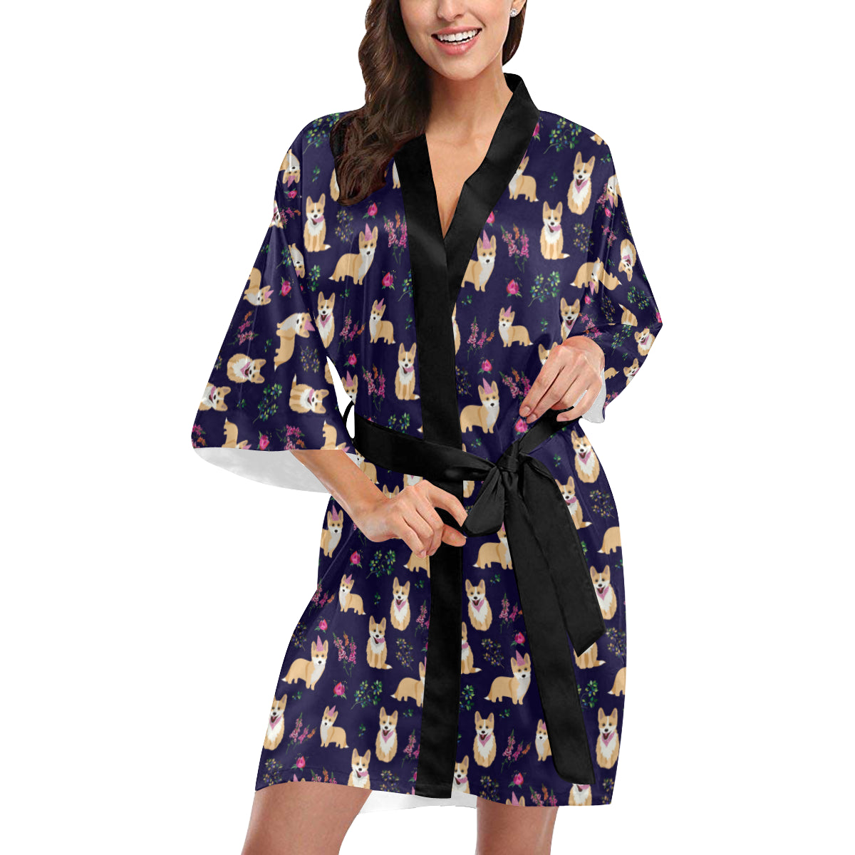 Pembroke Welsh Corgis Pattern Print Design A06 Women's Short Kimono