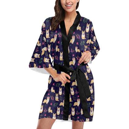 Pembroke Welsh Corgis Pattern Print Design A06 Women's Short Kimono
