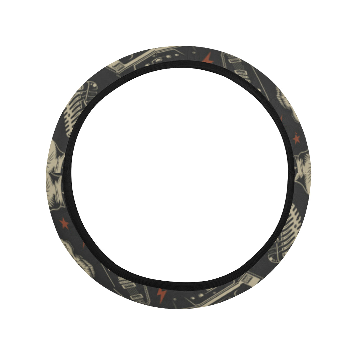 Rock and Roll Skull Pattern Print Design A03 Steering Wheel Cover with Elastic Edge