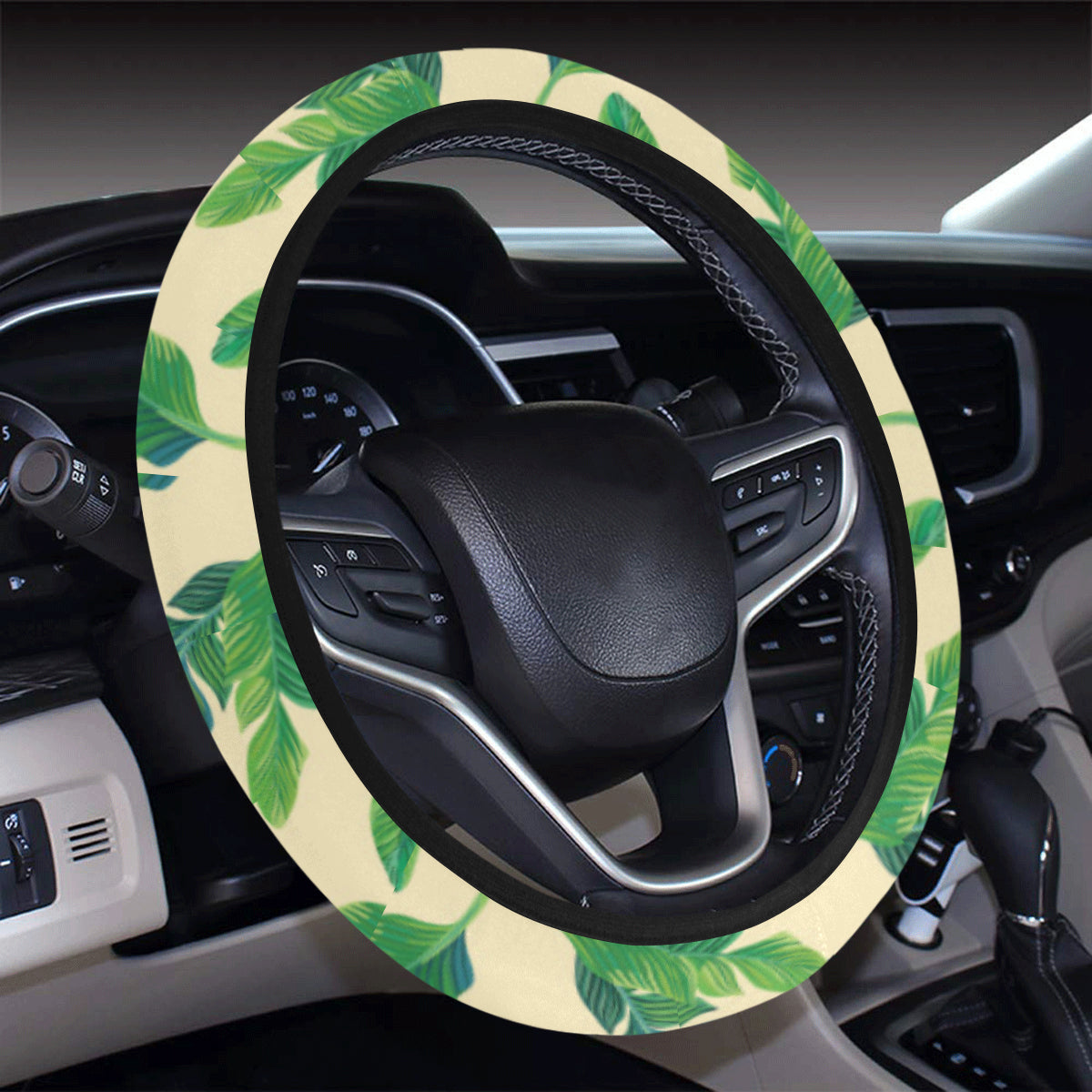 Banana Leaf Pattern Print Design 01 Steering Wheel Cover with Elastic Edge