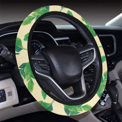 Banana Leaf Pattern Print Design 01 Steering Wheel Cover with Elastic Edge
