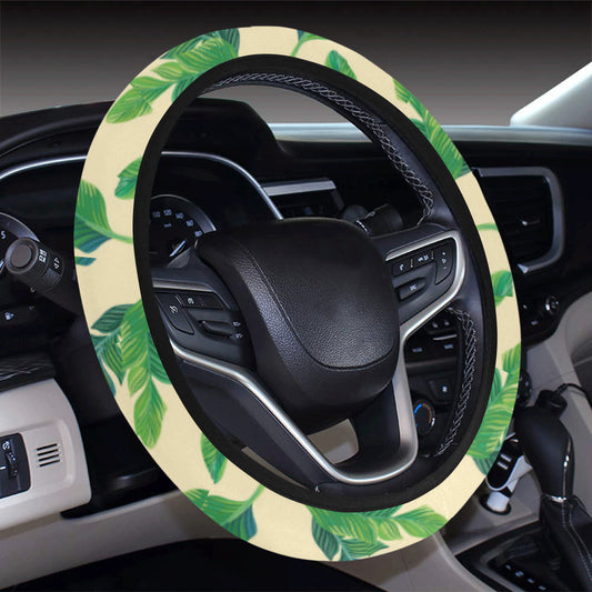 Banana Leaf Pattern Print Design 01 Steering Wheel Cover with Elastic Edge