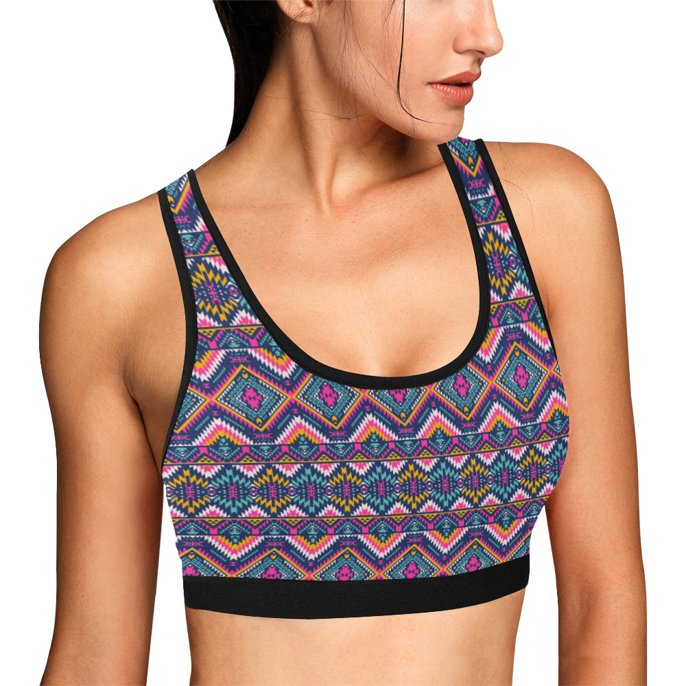 Indian Navajo Pink Themed Design Print Sports Bra