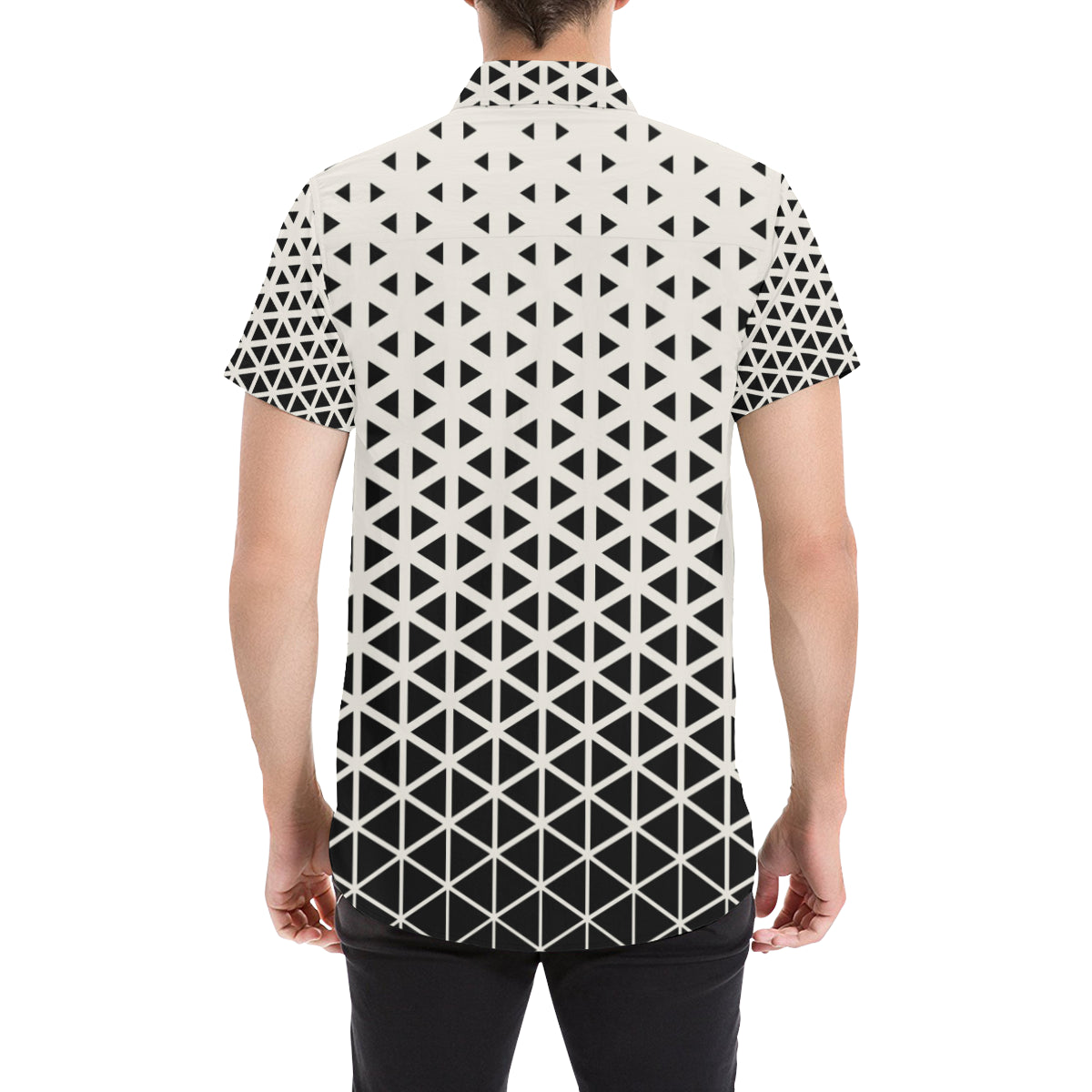 Geometric Black White Pattern Print Design 03 Men's Short Sleeve Button Up Shirt