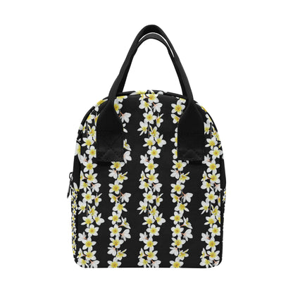 White Plumeria Pattern Print Design PM08 Insulated Lunch Bag