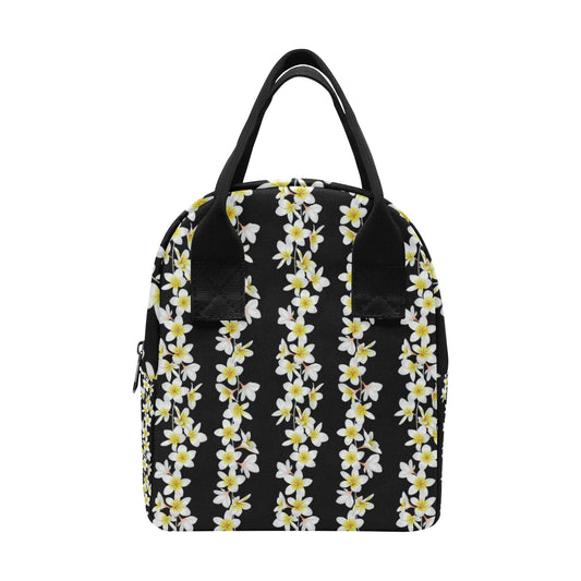 White Plumeria Pattern Print Design PM08 Insulated Lunch Bag