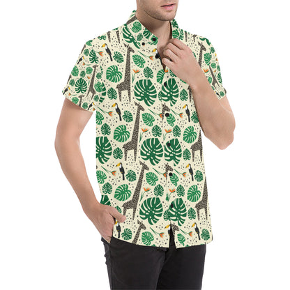 Rainforest Giraffe Pattern Print Design A02 Men's Short Sleeve Button Up Shirt